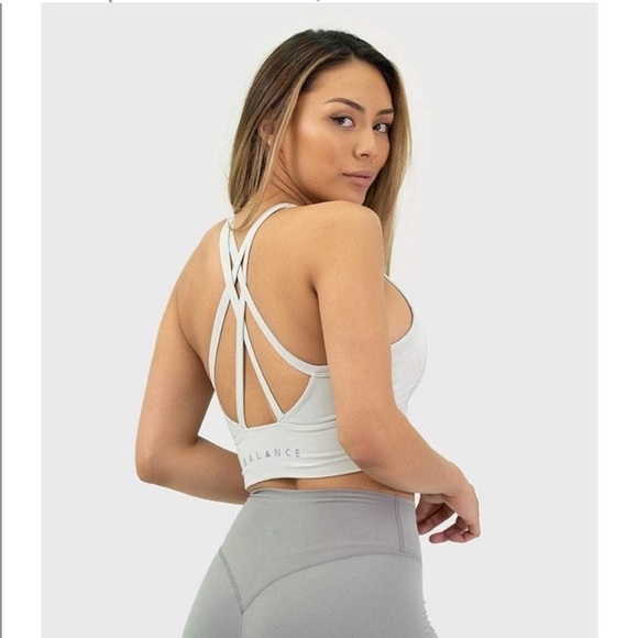 Balance Athletica Lux Revive Sports Bra Light Gray Front Zip Strappy - Picture 1 of 12